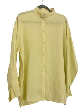 Eileen Fisher Pale Yellow Mandarin Collar Button-Down Shirt Size M
